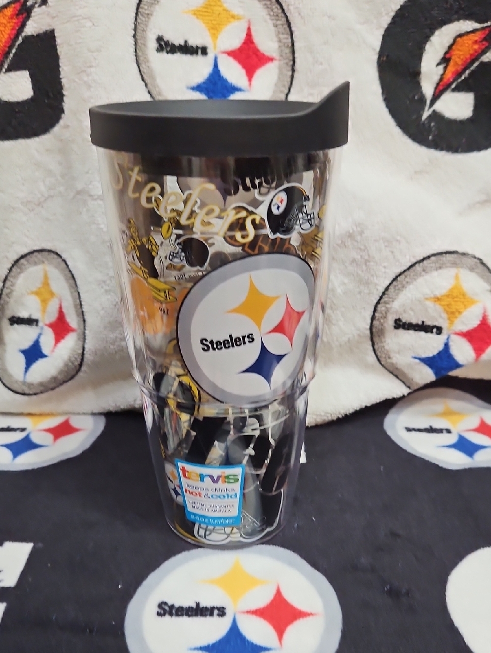 NFL Licenced Tervis Clear Pittsburgh Steelers Tumbler with Black Lid